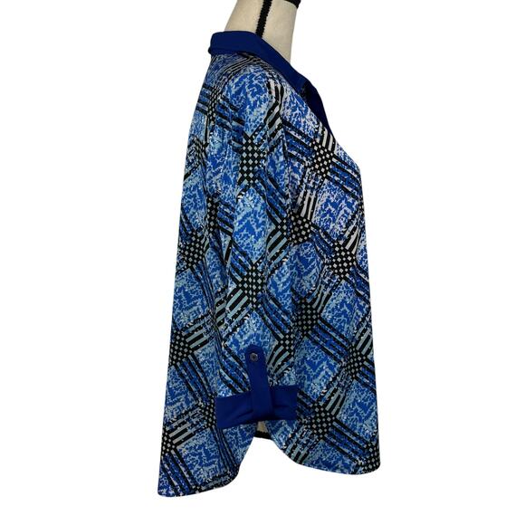 Nygard Petite Large Top Button-Up Hi-Low Hem Stretch 3/4 Sleeve Collared Blue - Picture 4 of 8
